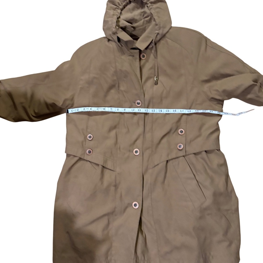 Gallery Trench Coat Removable Hood Classic Rain Coat Button Front Size 12 Medium - Picture 10 of 16